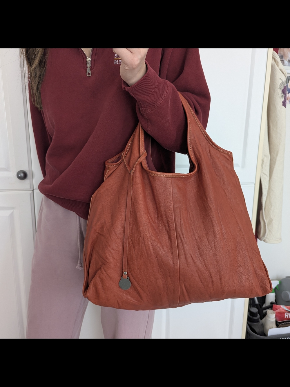Soft Genuine Leather Tote Textured Handbag in Rust Orange Rabeanco